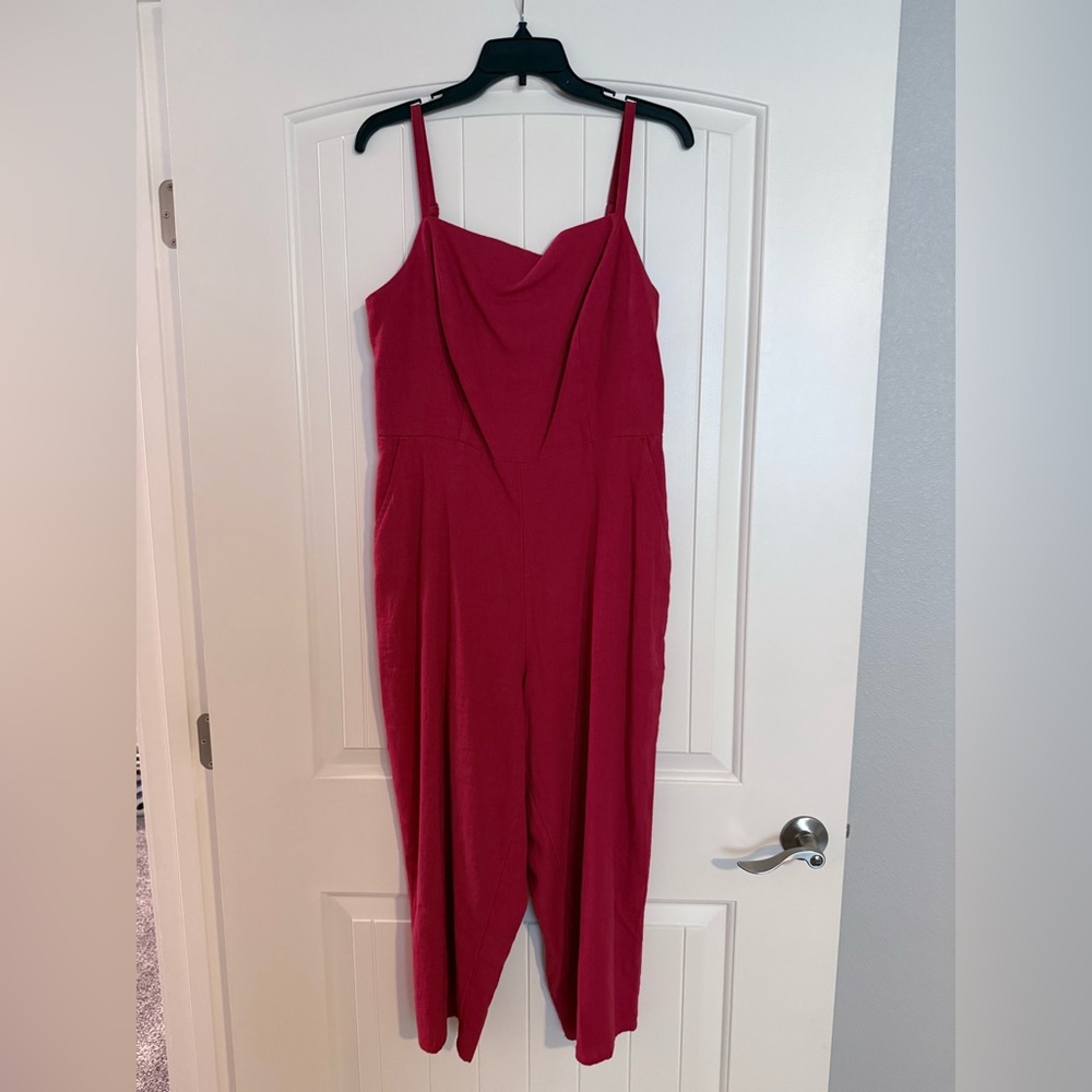 Old Navy Red Sleeveless Jumpsuit with V-Neckline
